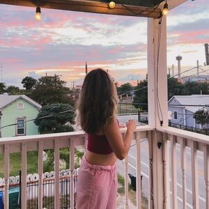 Pink pinstripe pants